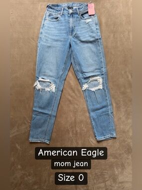 American Eagle Outfitters Light Blue Ripped High-Rise Mom Jeans
